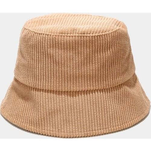 KENSHELLEY New Autumn Winter Bucket Hat Solid Fisherman Hat Reversible Hip-Hip Corduroy Sun Cap Foldable Hunting Fishing Cap