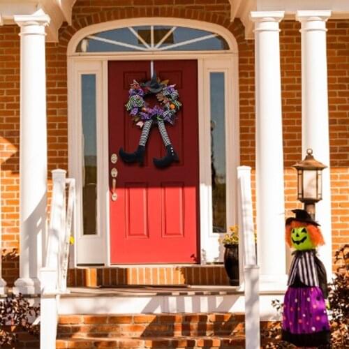 Halloween Wreath Door Hanging Decoration Halloween Witch Hat Leg Pumpkin Door Wreath Happy Halloween Decoration Party Gift Boda