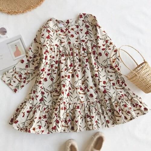 Spring Autumn Girls' Dress Retro Temperament Costumes Flowers Long-Sleeved Sweet Princess Dress Baby Kids ChildrenS Clothing