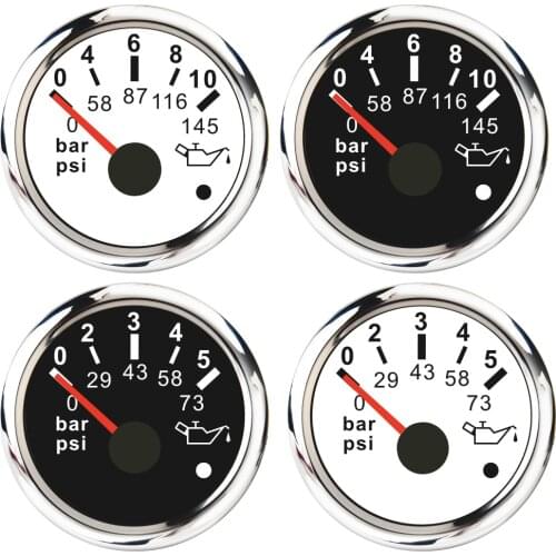 Waterproof Oil Pressure Gauge with Alarm 0-5Bar 0-10Bar Marine Boat Oil Pressure Indicator Meter M10 1/8 NPT Sensor 52MM Gauge