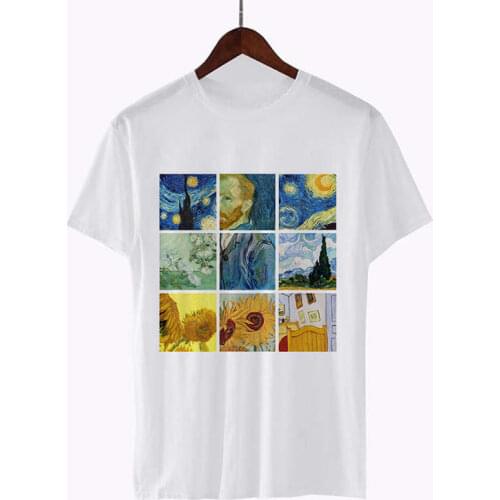 Women Short Sleeve Graphic Tees Tops Vintage T-shirts Vincent van gogh starry night aesthetic White Tshirts Harajuku
