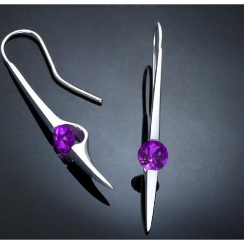 Hainon 2019 New Fashion Silver Color Dangle Earring Green Purple Stone Cubic Zircon Long Drop Earrings For Women Party Jewelry