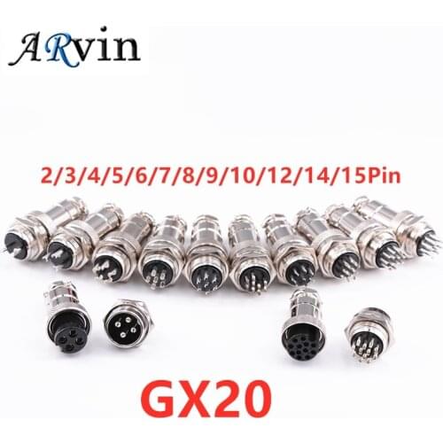 1set GX20 Aviation Connector Male Plug Female Socket Circular Connector 2/3/4/5/6/7/8/9/10/12/14/15 Pin Wire Panel Connector20mm