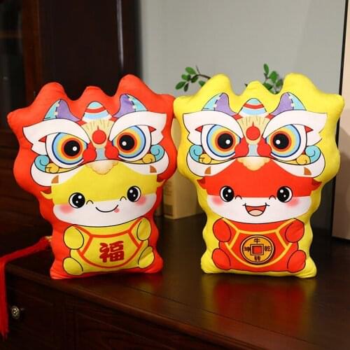 1pc 18cm/45cm 2021 Zodiac Ox Year Auspicious Pillow Plush Toy Cute Dancing Lion Cushion Kids Girl Holiday Gift Home Decoration