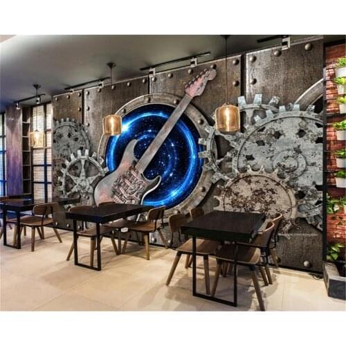 Bar KTV Decoration 3d Wallpaper Retro Vintage Gear Guitar Bar KTV Background Wall Decoration Mural Wall paper