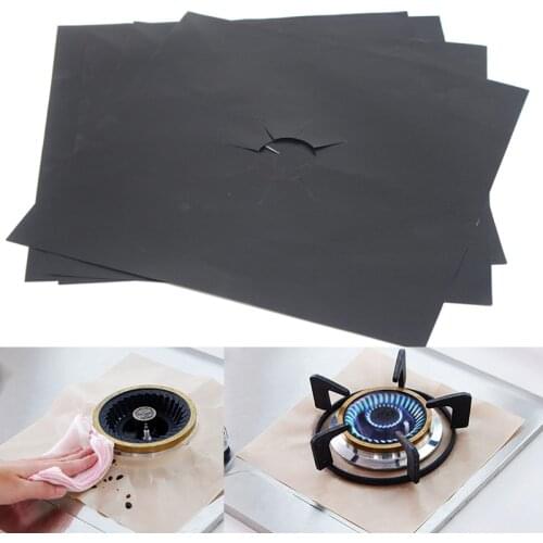 4pcs Aluminum Foil Gas Hob Oil Protector Liner Reusable Stove Clean Mat Pad Furnace Surface Protection Pads Kitchen Tools