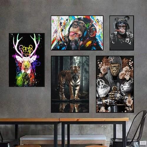 Abstract Watercolour Animal Monkey and Elephant Oil on Canvas Painting Art Posters and Prints Wall Art Pictures for Living Room