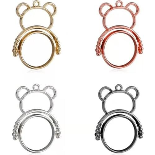 4pcs/Lot Alloy Jewelry Accessories Double Side Bear Charm Rotatable Hollow Based Charm