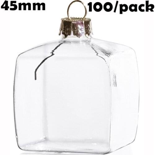 Free Shipping DIY Paintable Christmas Xmas Decoration Ornament/Ball 45mm Glass Cube, 100/Pack