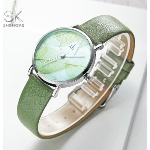 Shengke Fashion New Women Watch Clock ladies Green Dial Wristwatch Quartz Japanese Movement Gift Simple Design 3 bar waterproof