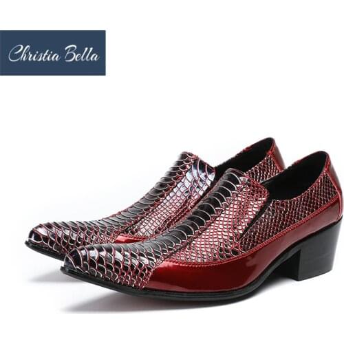 Christia Bella British Snake Pattern Men Real Leather Shoes Increase Height High Heel Man Dress Shoes Plus Size Formal Shoes