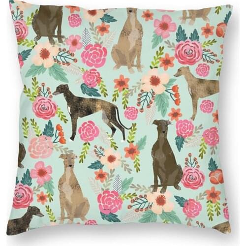 Greyhound Florals Dogs Vintage Pattern Pillowcase Home Decorative Sihthound Animal Cushion Cover Throw Pillow for Car Polyester