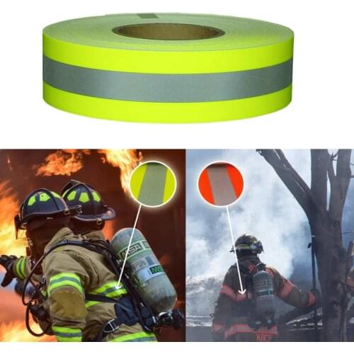 Fluorescent Yellow Flame Fire Retardant Reflective Fabric Warning Tape Sew On Clothes
