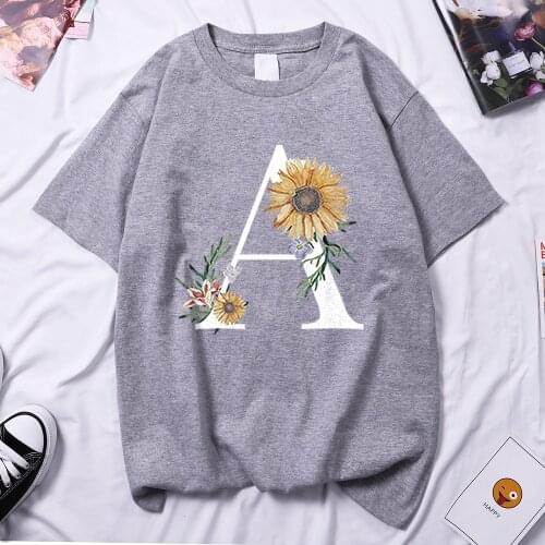 Cute Letter Sunflower Comics Print Woman T Shirts Harajuku Brand T Shirt 2021 Vintage T-Shirt Hip Hop Loose Female Tee Shirt