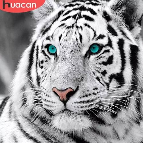 HUACAN DIY Diamond Painting Kit White Tiger 5d Diamond Embroidery Animal Mosaic Rhinestones Pictures Home Decor Kits