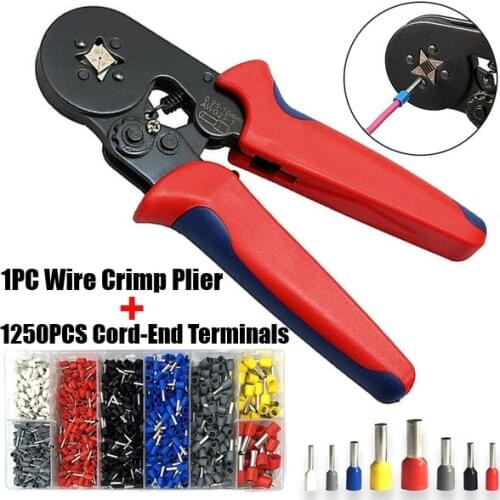 1250Pcs 0.5-6.0mm2 Cord End Terminals Wire Crimp Connectors Insulated Uninsulated Wire End Ferrules +1PC Wire Crimper Plier
