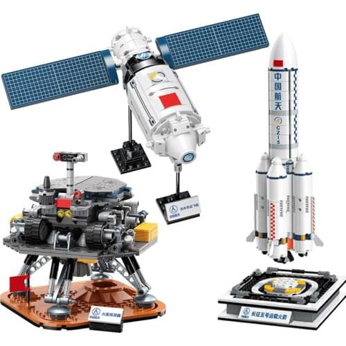 Space Tianzhou Cargo Spaceship Mars Rover Long March V Carrier Rocket MOC Building Blocks Bricks Classic Model Toy For Kids Gift