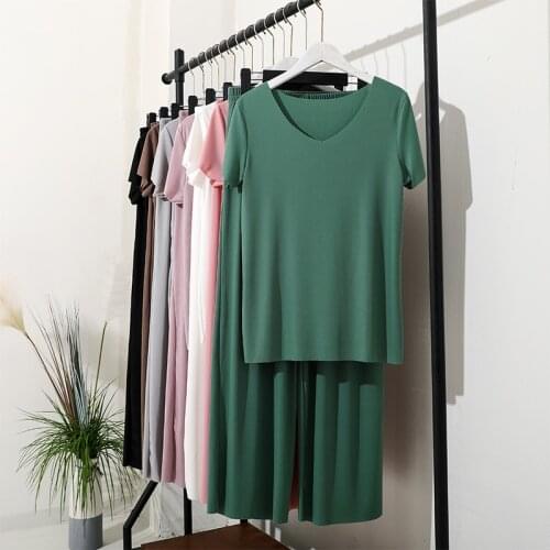 Fdfklak Summer Set Thin V-Neck Pyjamas Pink Pajama Pants Ice Silk Suit Fashion Sleepwear Women Short Sleeve Nightie Wear