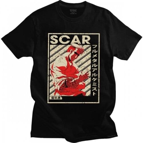 Mens Retro Adventure Anime Fullmetal Alchemist Tshirt Short Sleeve Cotton Tee Manga T Shirt Leisure Brotherhood Scar T-shirt