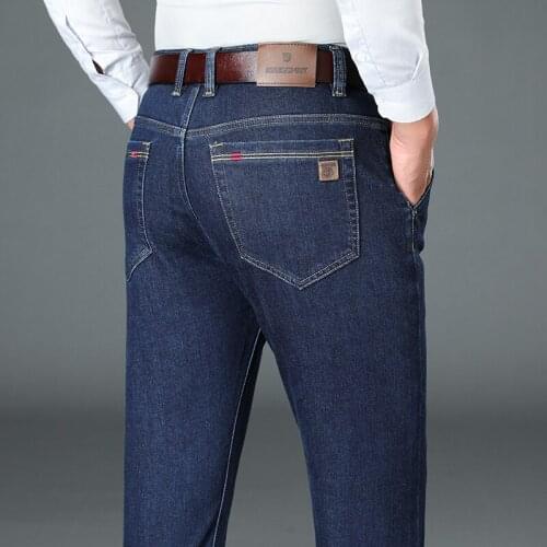Classic Style Mens Thick Business Jeans Autumn and Winter New Fashion Straight Elasticity Denim Pants Male Brand Trousers