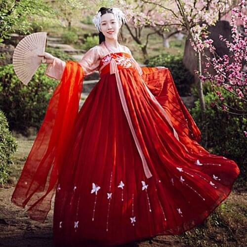 Hanfu National Costume Ancient Chinese Fairy Long Sleeve Red Clothes Ladies Traditional Chinese Clothing For Women Adults DN3435