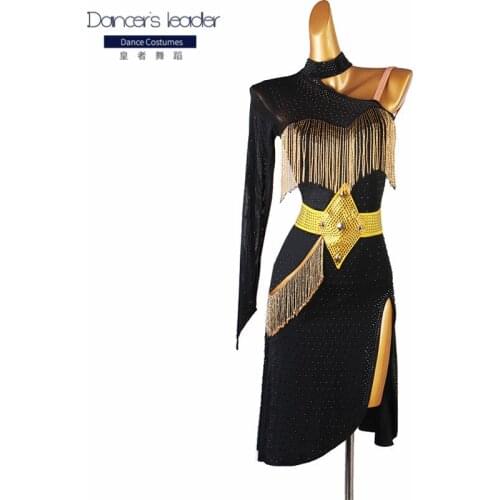 Latin dance practice clothes diamond gold fringed skirt adult children high-end performance competition costume
