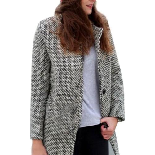 Gray Blends Coat 2020 Winter Coat Women New Suit Collar Coat Plaid Casual Slim Slimming Thickening Woolen Mid-long Coat M-6XL
