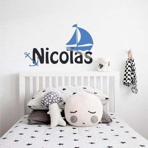 Personalized Custom Name Wall Stickers Nautical Anchor Sailboat Decals Baby boy Room Decor Nursery nautical vinyl Mural EB610