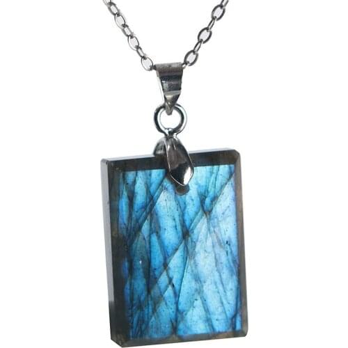 Genuine Natural Labradorite Blue Light Gems Rectangle Shape Stone Charm Women Pendant 21x16x6mm