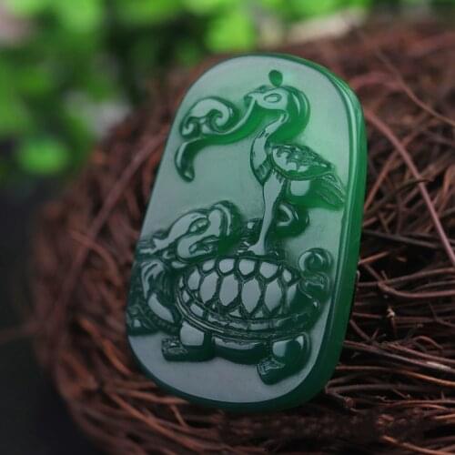 Natural Green Chalcedony Hand-carved Crane Pendant Fashion Boutique Jewelry Men and Women Dragon Turtle Necklace Gift Accessorie