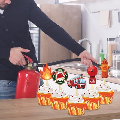 20set Fireman Cake Toppers Fire truck Cupcake Wrappers Birthday Party Cake Decoration Baby Shower Firefighter Party Supplies