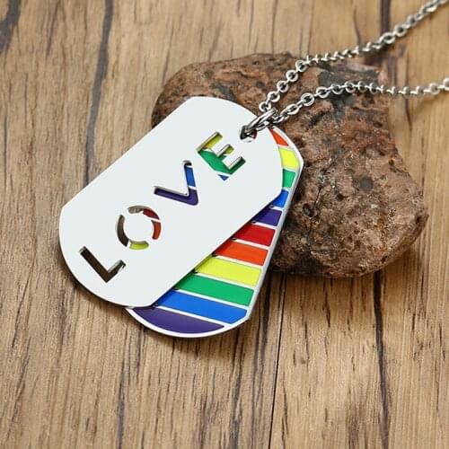 Rainbow Pendant Necklace Love Creativity Hip Hop LGBT Lesbian Gay Pride Dog Tag Necklaces for Men Women Stainless Steel Jewelry