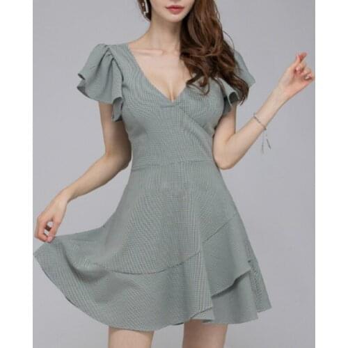 S-XL Plus Size Sheer A Line Dress for Women Autumn Short Sleeve Ruffle Sleeve Mini Sexy Dress Ladies Corset Woman Dress Elegant