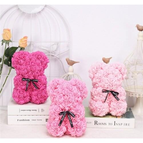 DIY 25 cm Teddy Rose Bear With Box Artificial PE Flower Bear Rose Valentines Day For Girlfriend Women Wife Mothers Day Gifts