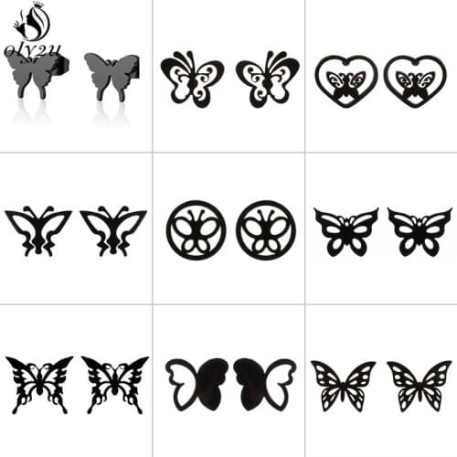 Multiple Style Black Butterfly Earrings for Women Trendy 2021 Small Animal Stainless Steel Earings Cartoon Jewelry Child Gift