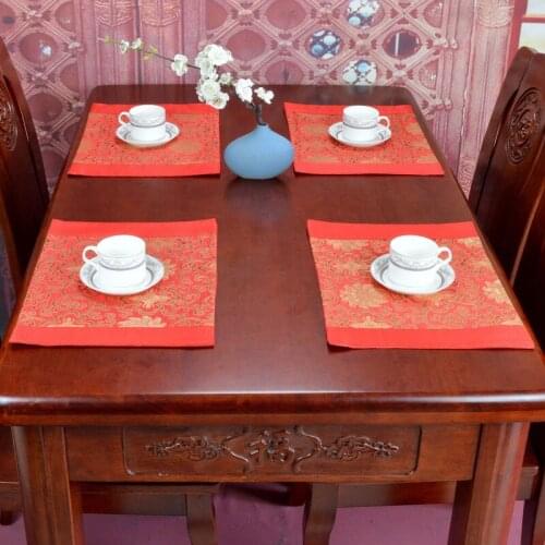 Silk Brocade Fabric Placemats for Dining Table Luxury Chinese Traditional Flower Table Mat Rectangle Protective Pad ZA6407