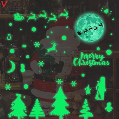 Vacclo Luminous Elk Christmas Wall Stickers for Kids Room Christmas Decorations for Home Christmas Party Decorations Wallpaper