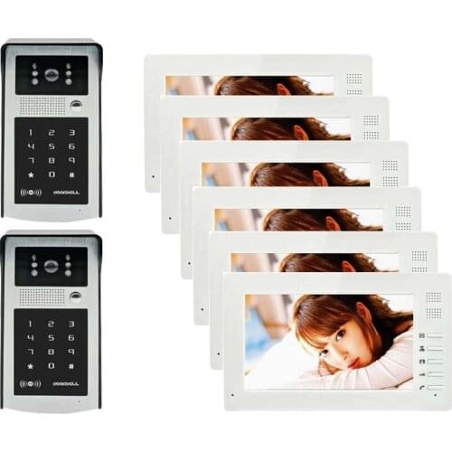 XINSILU 7"LCD Wired Video Door Phone Intercom + CMOS Night Vision Camera with RFID Door Access Control System 2 Camera+6 Monitor