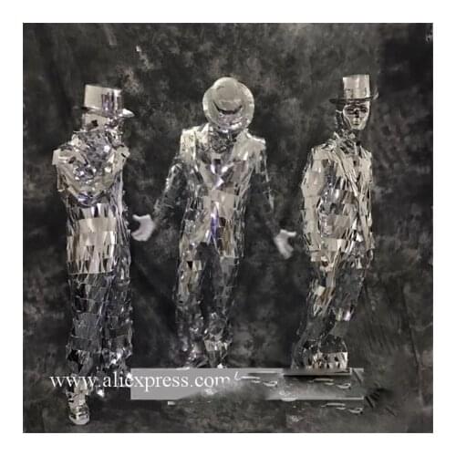 Mirror Man Suit Nightclub Clothing Catwalk Shows Men Silver Mirror Ballroom Costume Party Stage Performance DJ Singer Clothes