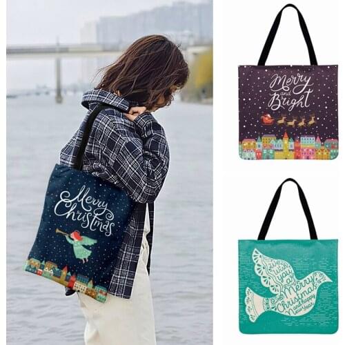 Ladies Shoulder Bag Christmas Gift Snowflakes And Elk Painting Print Tote Bag Women Casual Tote Outdoor Beach Bags Shopping Bags