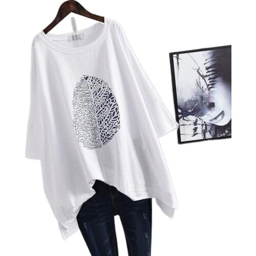200 kg plus fertilizer plus plus plus size leaf printing loose wild casual spring and summer long short-sleeved T-shirt women