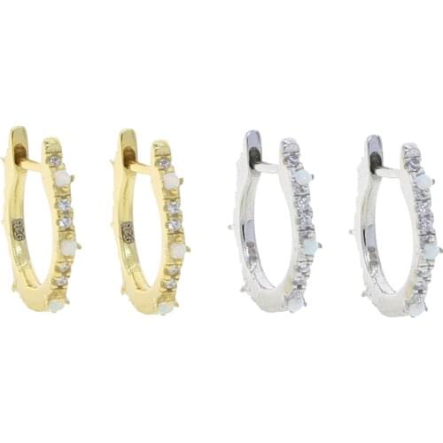 Women White Round Fire Opal Earring Pure 925 sterling silver round Hoop Earring For Women Fashion Jewelry circle fancy Earrings