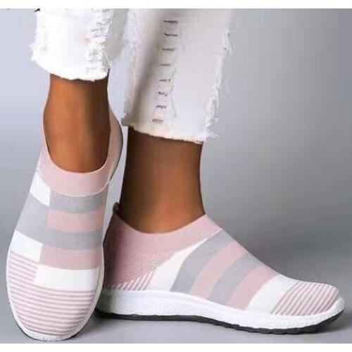 Women Shoes Knitting Sock Sports Shoes High Quality Woman Sneakers Slip on Flats Shoes Women Loafers Plus Size 42 Walking Flat