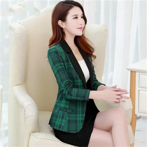 Women Plaid Blazers and Jackets Suit Ladies Long Sleeve Work Wear Plus Size Casual Female Outerwear Wear to Suit jacket women