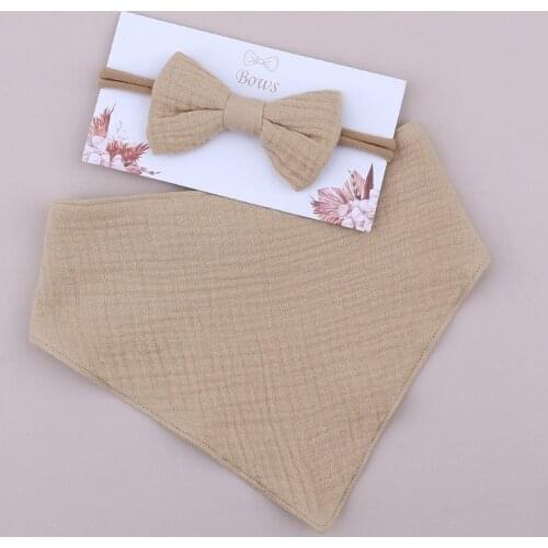 P31B Baby Girls Elastic Bow Headband Saliva Towel Set Newborn Bowknot Hair Band Bib