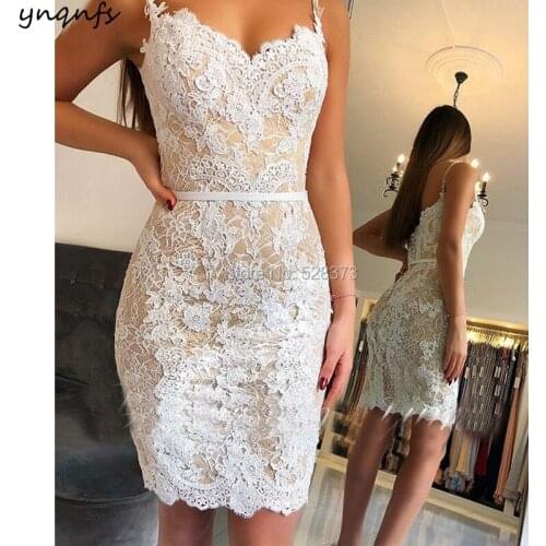 YNQNFS CD65 Short Bridesmaid Dresses Sheath White/Champagne Lace Vestidos de Noche Cortos Party Gown 2018
