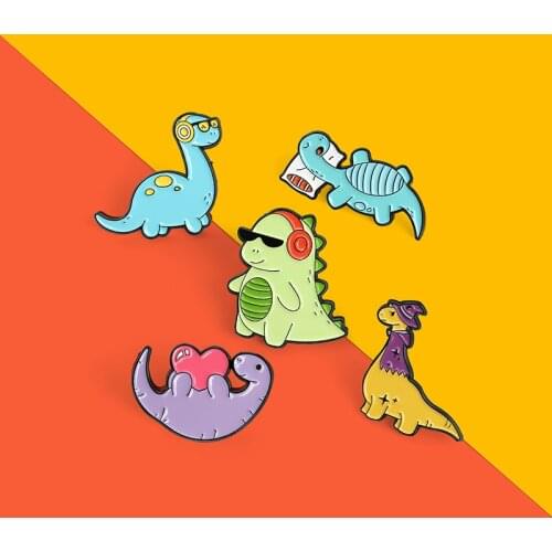 Custom Cute Dinosaurs Enamel Pins Primitive Dinosaur Brooch Lapel Badge Bag Cartoon Animals Jewelry Gift For Kids Friends