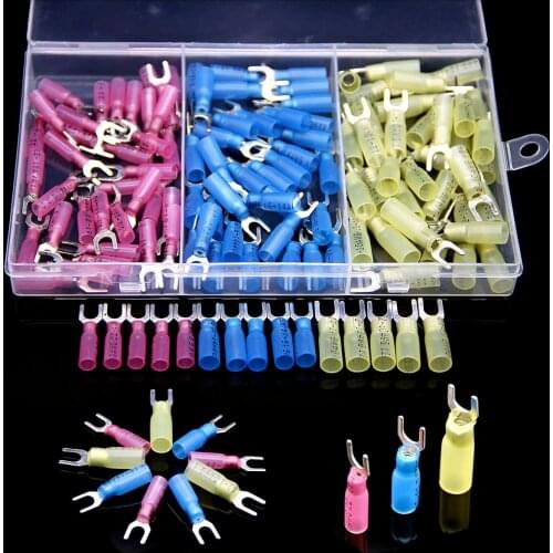 120Pcs Heat Shrink Butt Wire Terminals U-type Wire Connector Heat Shrink Spade Fork Connectors Waterproof Insulated Terminal