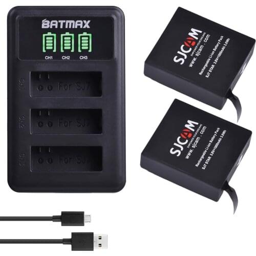 2Pcs 1000mAh 3.8V Original SJCAM SJ7 Star Battery + LED 3-Slot USB Charger for SJCAM SJ7 Sports DV Camera Action Sports Camera