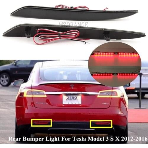 2PCS LED Rear Bumper Light For Tesla Model 3 S X 2012-2016 Rear Reflector Tail Brake Stop Light Fog Lamp Turn Signal Light